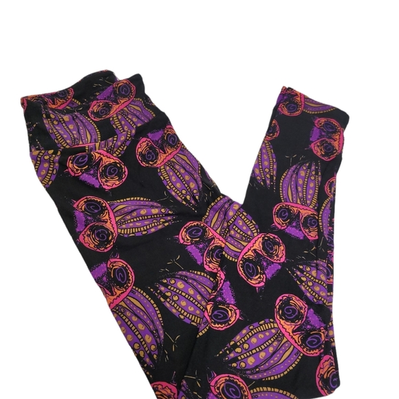 Lularoe Black Purple Owl Leggings OS - Picture 1 of 8